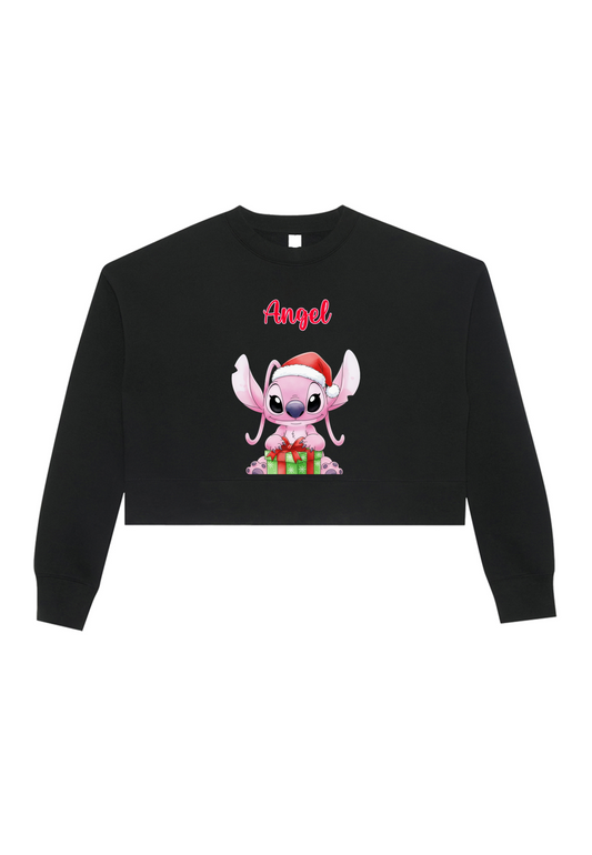 Holiday Pink Alien Crop Crewneck